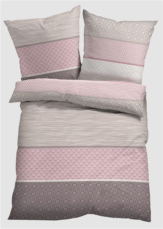 Dekbedovertrek in een katoenmix, Kleur: roze-taupe