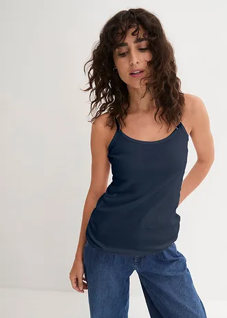 Top met spaghettibandjes van puur katoen (set van 3), Kleur: avondrood+turkoois+donkerblauw