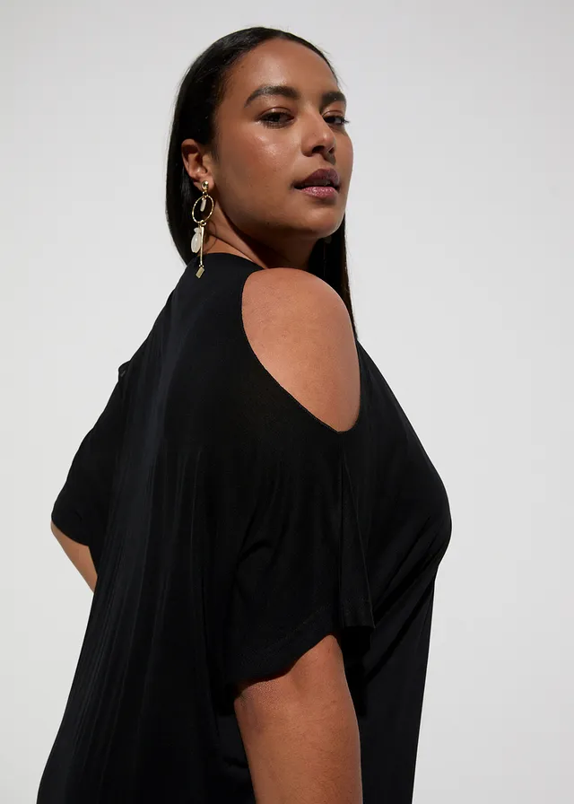 Rochie de plajă din viscoză fluidă, culoare: negru cu flori
