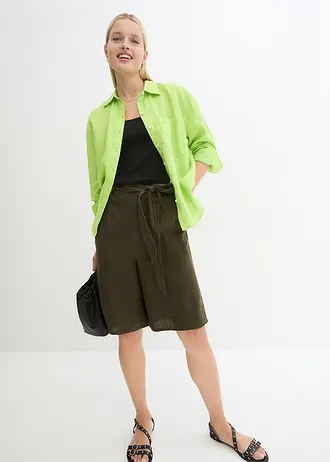 Lněné bermudy • sytě olivová • bonprix obchod