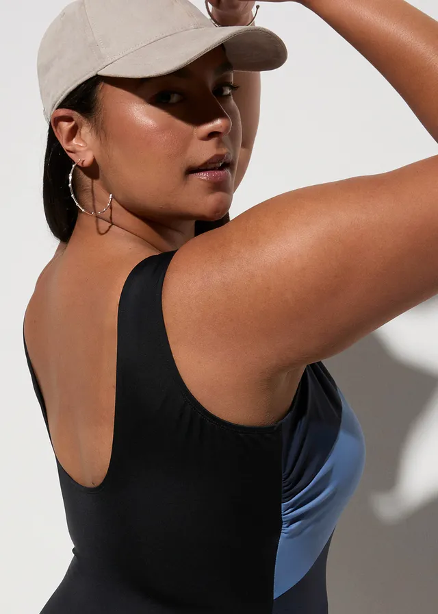 Corrigerend badpak, medium corrigerend, Kleur: zwart-donkerblauw-jeansblauw