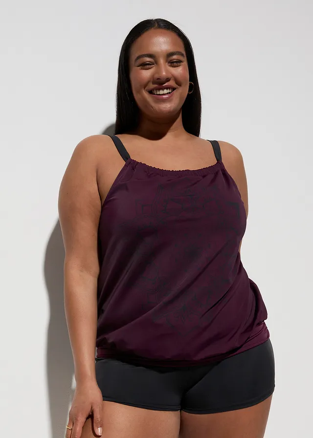 Tankini oversize (ens. 2 pces), Couleur: prune/noir imprimé