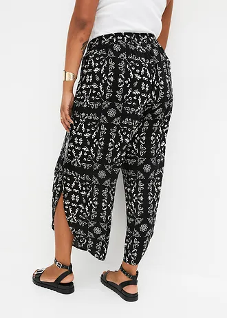 Kalhoty Pareo s rozparkem, barva: černá + přírodní bílá