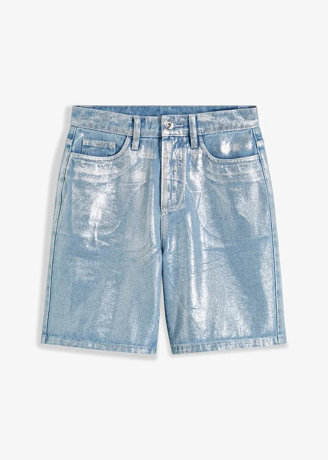 Džínsové bermudy s lesklým povrchom