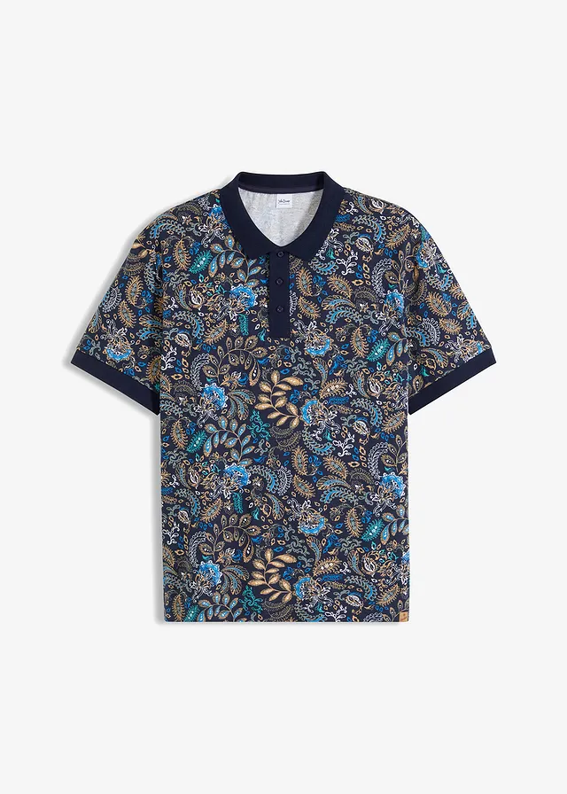 Polo en coton, manches courtes, Couleur: bleu foncé imprimé