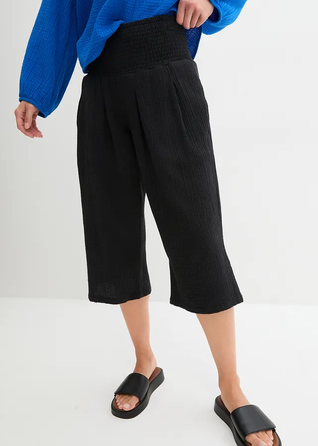 Capri broek van uachte mousseline • zwart • product-page.page-title-suffix