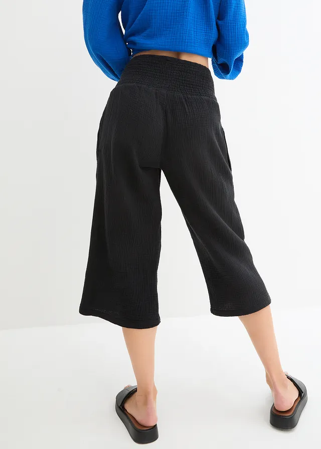 Pantacourt en gaze de coton, Couleur: noir