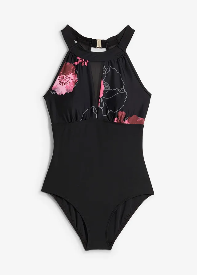 Badpak met transparant inzetstuk • zwart • bonprix online shop