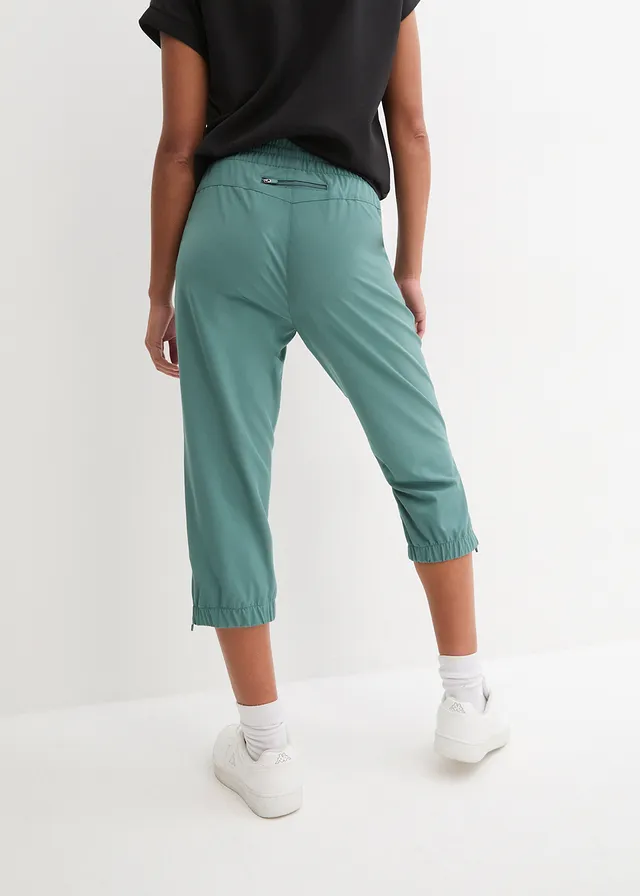Sneldrogende outdoor broek in caprilengte, Kleur: grijsgroen