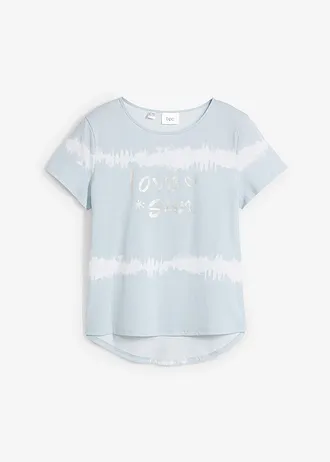 Tričko z čisté organické bavlny, delší zadní díl, barva: pudrově modrá-bílá s potiskem