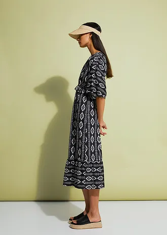 Mintás midi ruha dzsörzéből • fekete • bonprix áruház