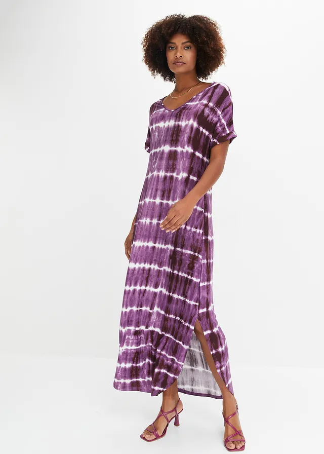 Robe longue en viscose fluide • violet/blanc imprimé • product-page.page-title-suffix