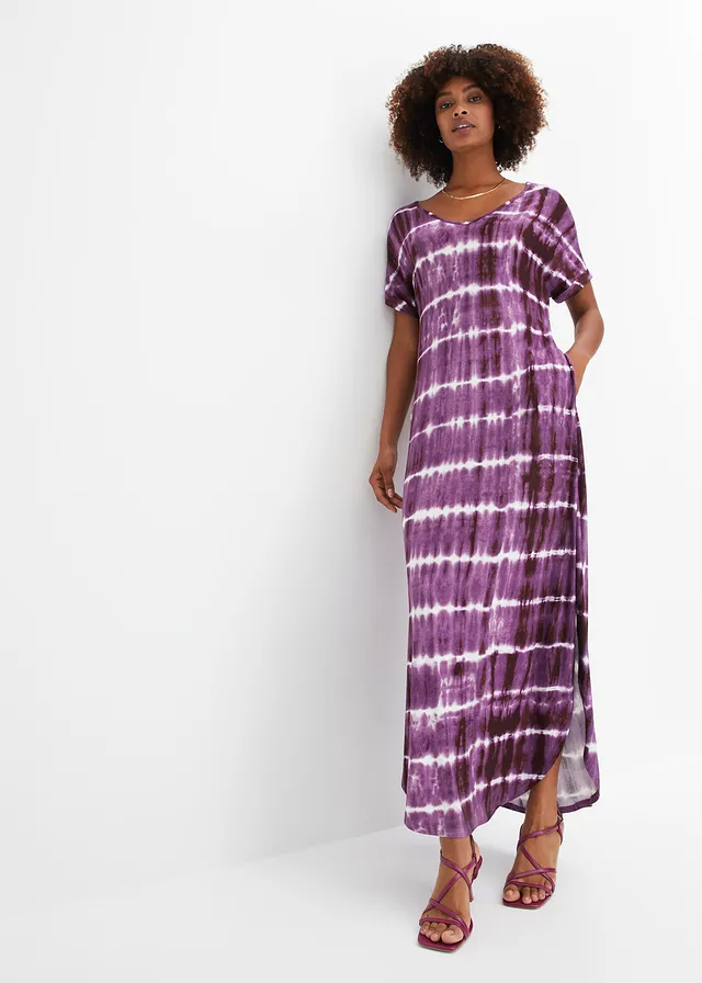 Maxi jurk van soepele viscose • paars-wit gedessineerd • product-page.page-title-suffix