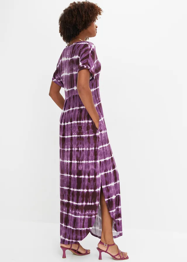 Maxi jurk van soepele viscose • paars-wit gedessineerd • product-page.page-title-suffix