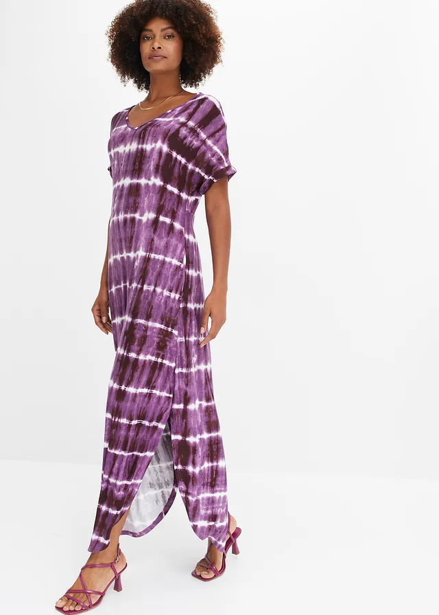 Robe longue en viscose fluide • violet/blanc imprimé • product-page.page-title-suffix