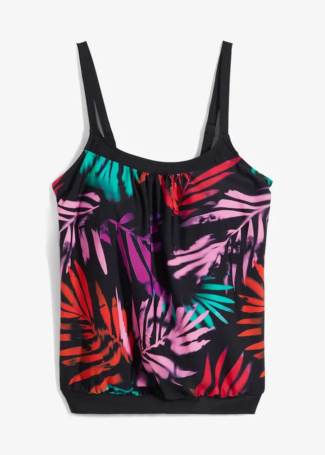 Tankinitop, Kleur: zwart-dieporanje-granaatrood-turkoois-violet