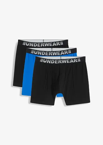 Middellange boxer met katoen (set van 3) • azuurblauw+zwart • bonprix online shop