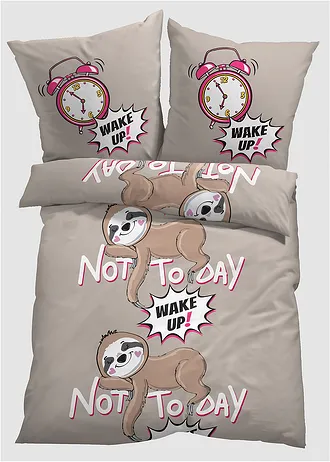 Dekbedovertrek in een katoenmix, Kleur: beige