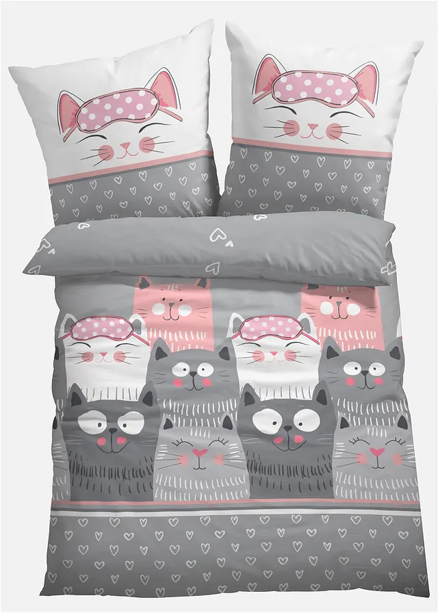 Parure de lit en linon, Couleur: rose-gris