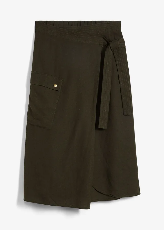 Spódnica kopertowa lniana • nocny oliwkowy • bonprix obchod