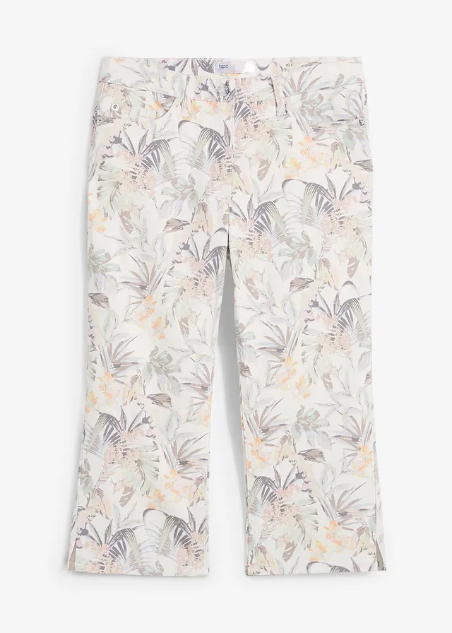 Capri broek, Kleur: wit-olijfgroen gedessineerd