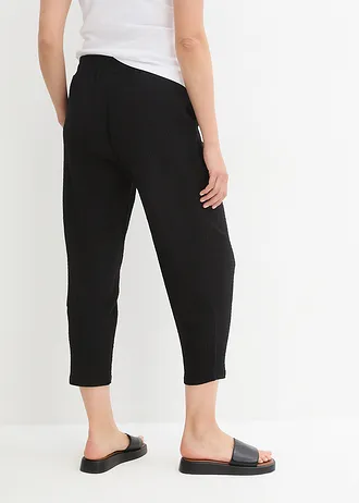 Wijde jersey broek van crêpe, cropped, Kleur: zwart