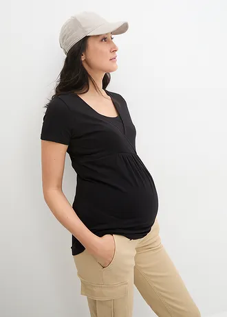 Lot de 2 T-shirts de grossesse et d’allaitement, Couleur: blanc+noir