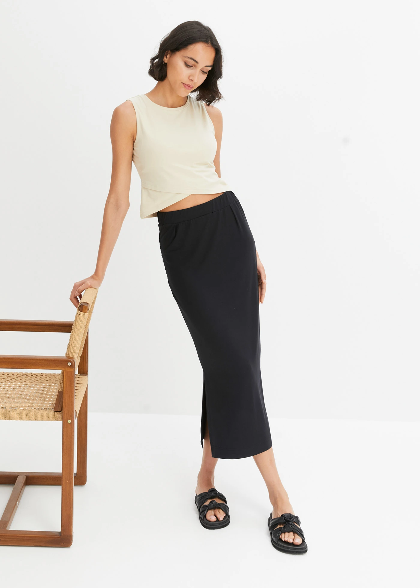 Zkrácený top z měkké bavlněné směsi • světle písková • bonprix obchod