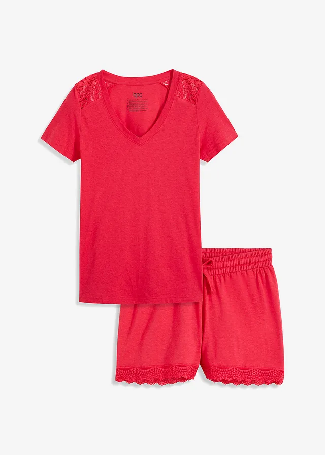 Pijama cu pantaloni scurți cu dantelă fină