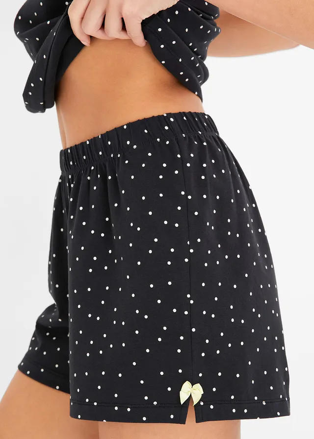 Pyjashort avec top à fines bretelles et dentelle • noir pois blanc • product-page.page-title-suffix