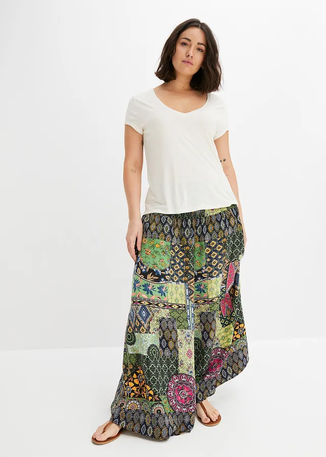 Pantalon palazzo, Couleur: vert/bleu paisley