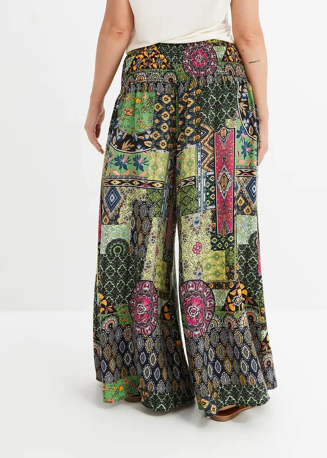 Pantalon palazzo, Couleur: vert/bleu paisley