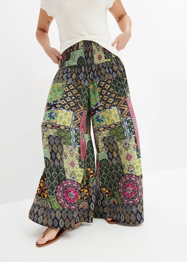 Pantalon palazzo, Couleur: vert/bleu paisley