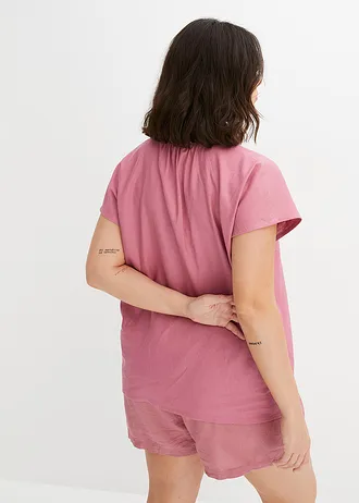 Linnen blouse in een luchtige linnenmix, Kleur: bessensorbet