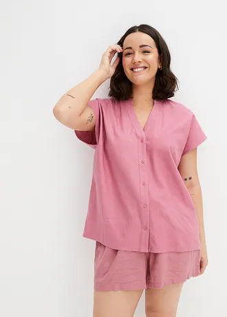 Linnen blouse in een luchtige linnenmix, Kleur: bessensorbet