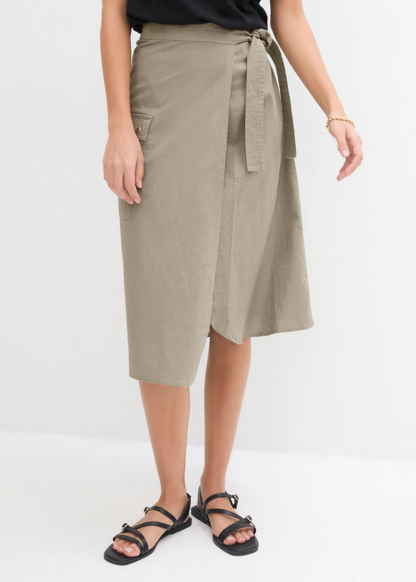 Spódnica kopertowa lniana • khaki • bonprix obchod