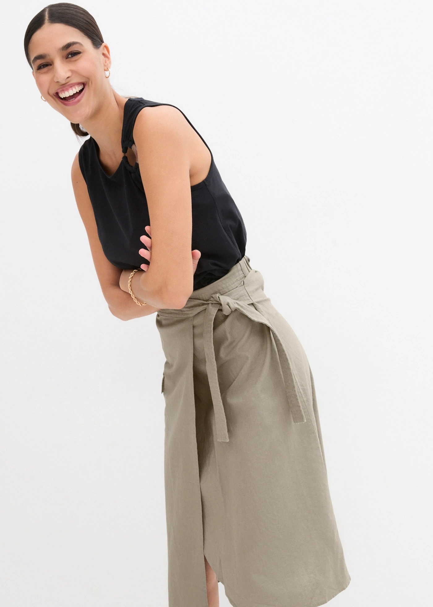 Spódnica kopertowa lniana • khaki • bonprix obchod