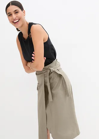 Spódnica kopertowa lniana • khaki • bonprix obchod