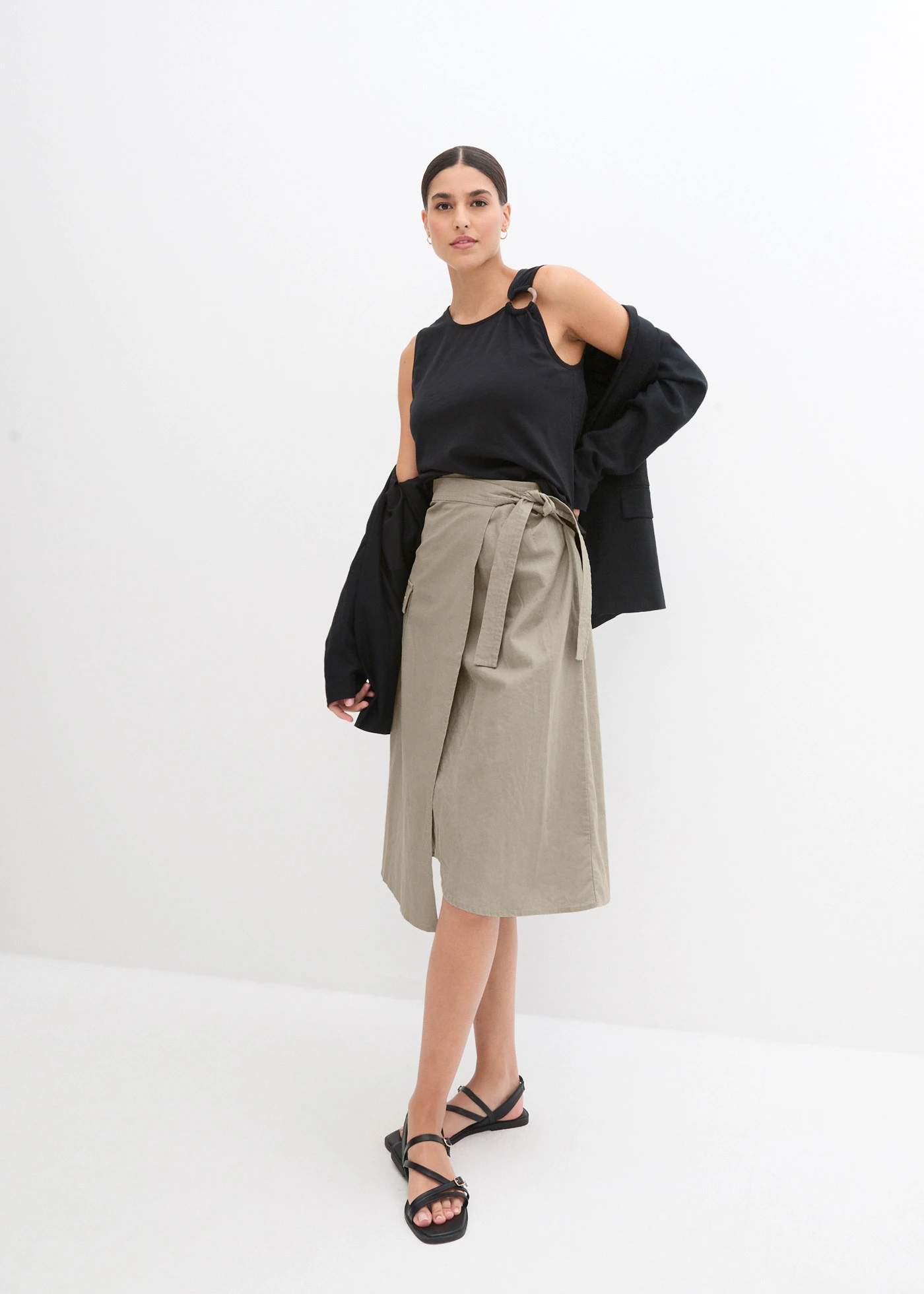 Spódnica kopertowa lniana • khaki • bonprix obchod