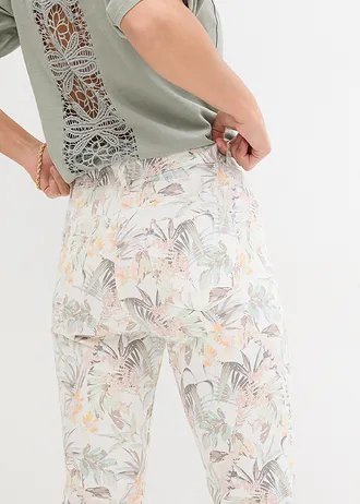 Capri kalhoty • bílo-olivová s potiskem • bonprix obchod