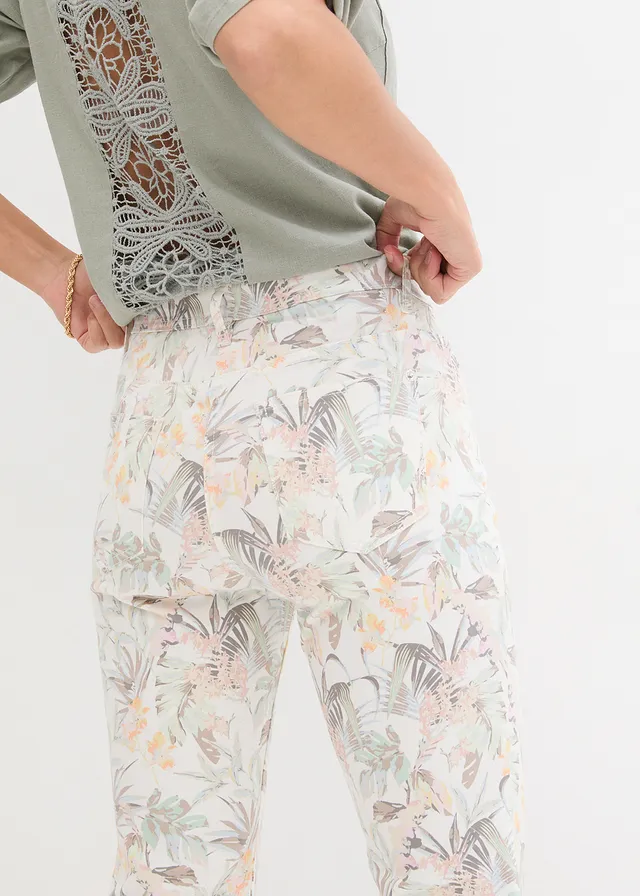 Capri broek • wit-olijfgroen gedessineerd • product-page.page-title-suffix