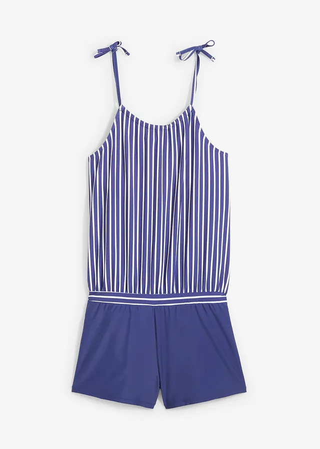 Combishort de bain avec bretelles à nouer, Couleur: bleu nuit/blanc rayé