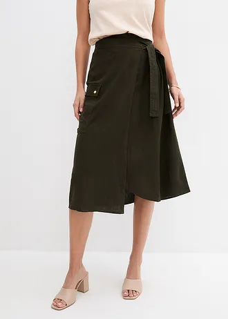 Spódnica kopertowa lniana • nocny oliwkowy • bonprix obchod