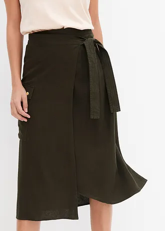 Spódnica kopertowa lniana • nocny oliwkowy • bonprix obchod