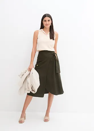 Spódnica kopertowa lniana • nocny oliwkowy • bonprix obchod