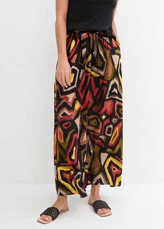Maxi rok van soepele viscose, Kleur: karmijnrood/zwart met print