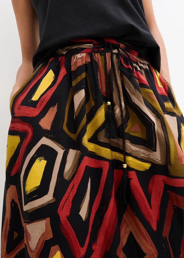Maxi rok van soepele viscose • karmijnrood/zwart met print • product-page.page-title-suffix