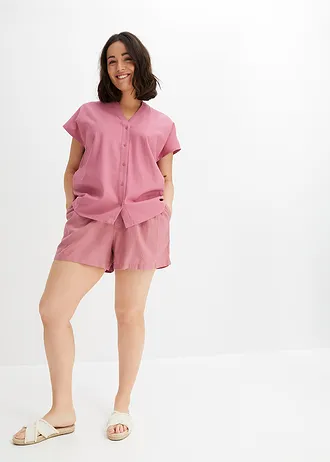 Linnen blouse in een luchtige linnenmix, Kleur: bessensorbet