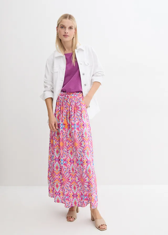 Jupe longue en viscose fluide, Couleur: fuchsia clair