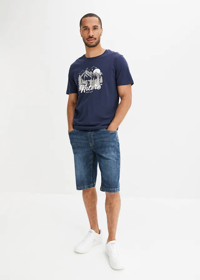 T-shirt van biologisch katoen, Kleur: donkerblauw met print